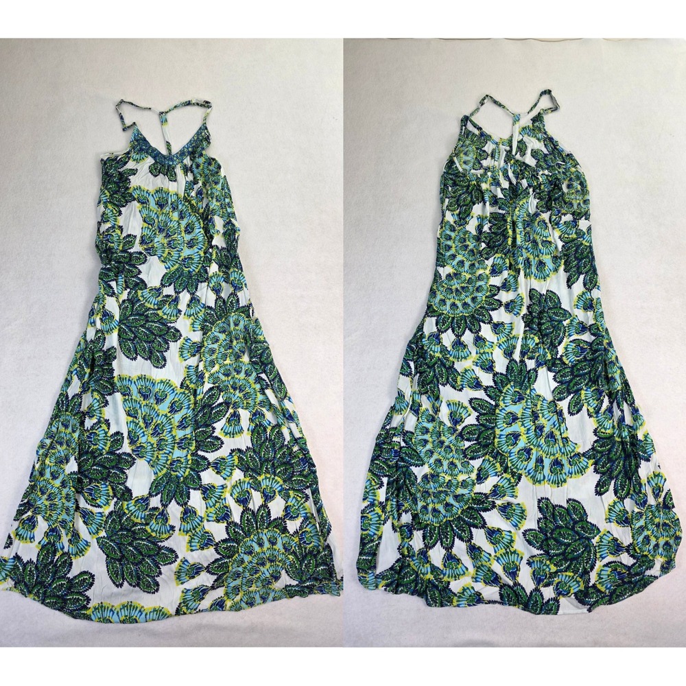 WorldMark Women L/XL Sun Dress Blue Green Peacock‎ Print Excellent Boho Halter